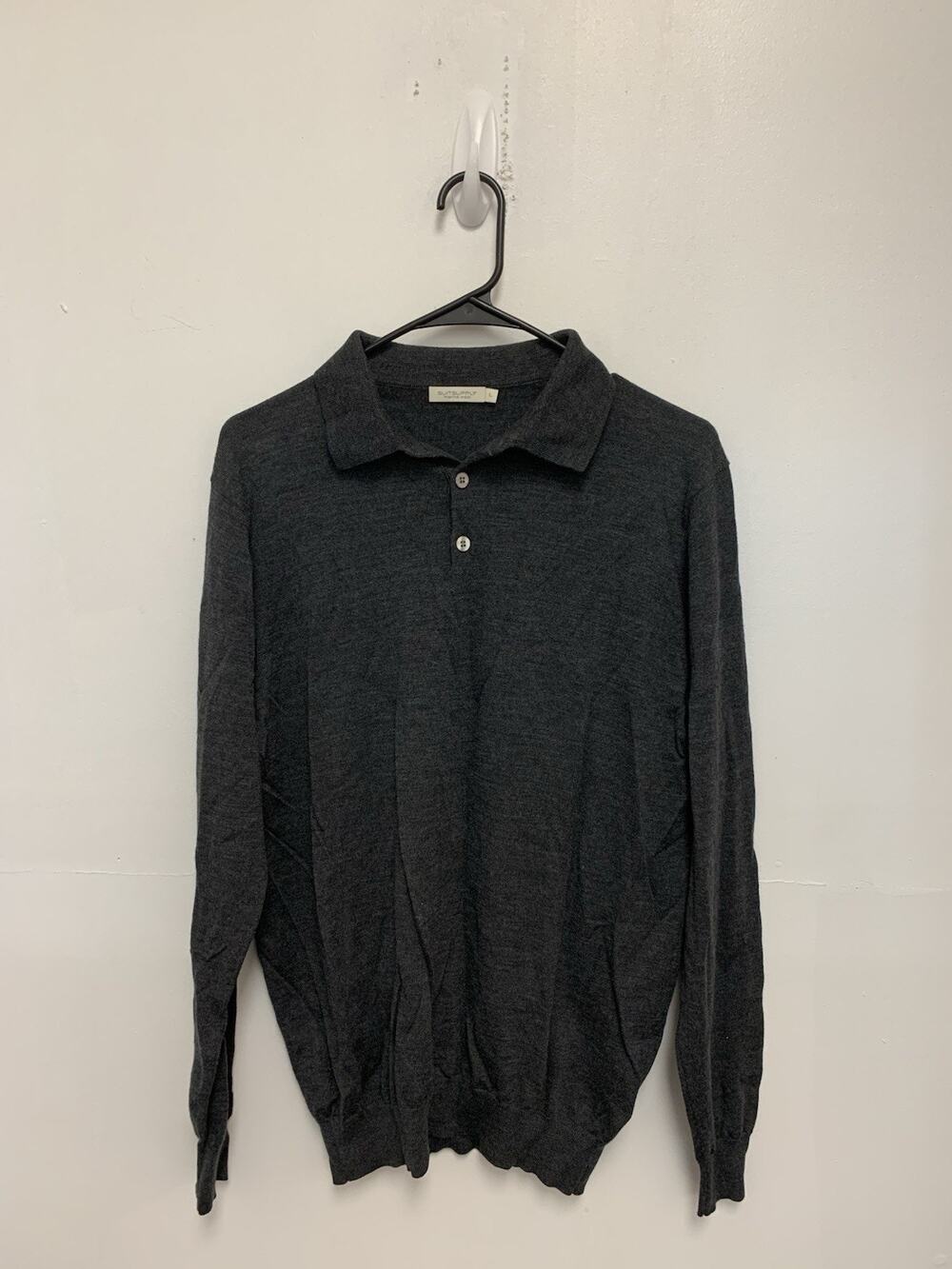 Suitsupply Merino Wool Grey 1/4 Button Sweater Size Large
